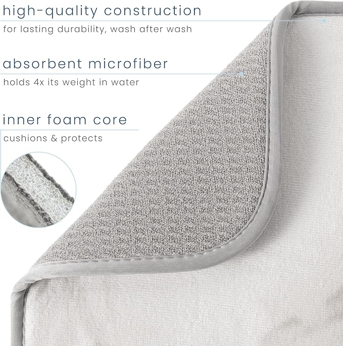 S&T INC. Dish Drying Mat, 18" x 30", Jumbo, Grey Stone | Absorbent Microfiber, XXL Kitchen Counter Mat for Dishes, Utensils, Pots and Pans, Machine Washable