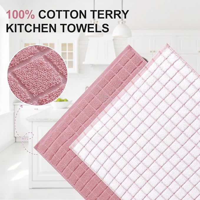 Homaxy Large Premium Cotton Kitchen Towels 16"x 28", 4 Pack, Rose | Natural Ring Spun 390 GSM Dish Towels, Super Absorbent Terry Kitchen Hand Towels, Soft Tea Towels with Hanging Loop
