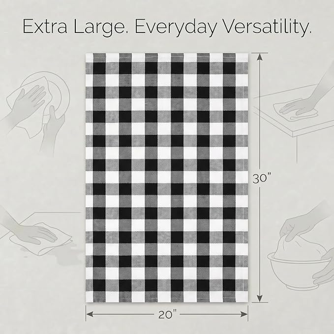 Urban Villa Kitchen Towels Cotton Dish Towels 20”x30” (Set of 6) Black Wht