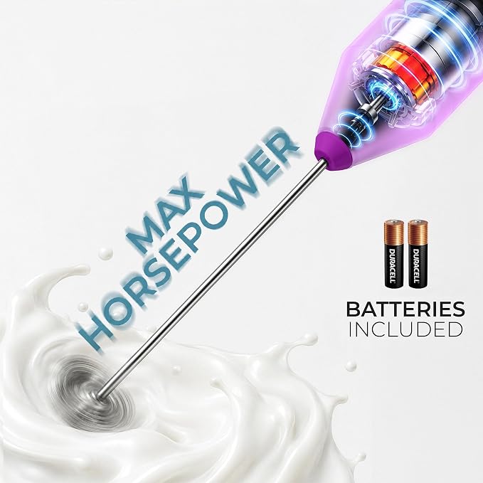 Zulay Kitchen Powerful Milk Frother AA Batteries Included – Ultra Fast Handheld Drink Mixer with Stainless Steel Whisk Stirrer for Coffee, Protein, Matcha & More, Frother Wand Electric Frothmate
