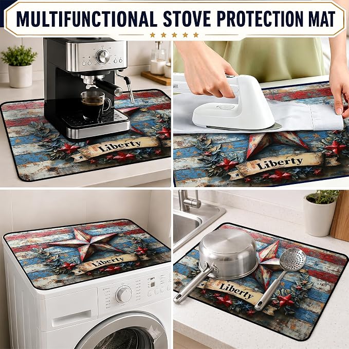 Patriotic Electric Stove Top Cover | Heat Resistant Glass Cooktop Protector for Kitchen Ceramic Countertops, Multiuse Stove Cover and Dish Drying Mat