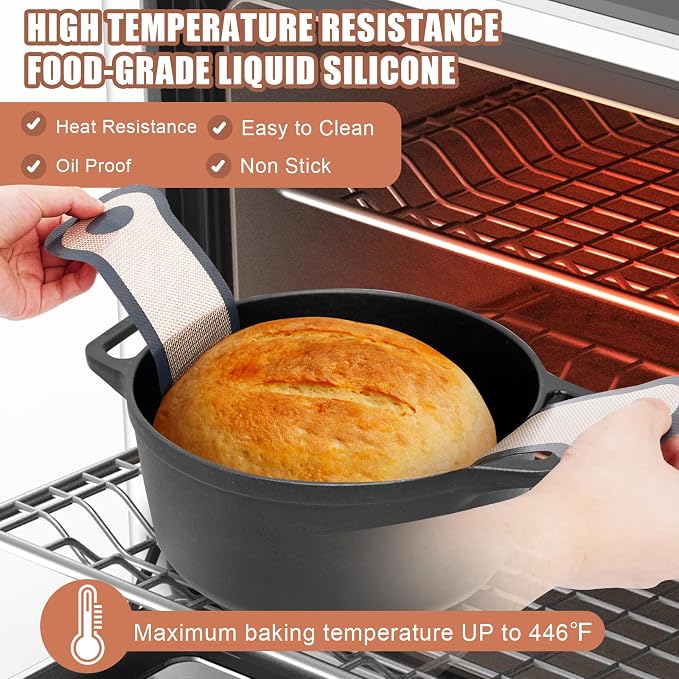 Silicone Bread Sling, Non-Stick & Easy Clean Dutch Oven Baking Mat with Longer Handles, Silicone Baking Sling to Transfer SourDough Easily, Reusable Bread Mat Set