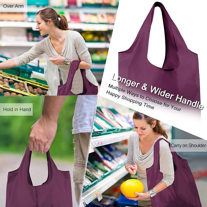 BeeGreen Burgundy Reusable Grocery Bags Wine Red Reusable Kitchen Bags Bulk Foldable-Machine Washable with Zipper Storage Pouch 50 Packs