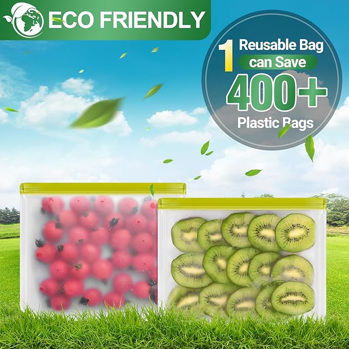 Reusable Freezer Bags, 6 Pack Reusable Gallon Freezer Bags Seal and Leak Proof, BPA Free Reusable Gallon Bags for Travel, Marinate Meats, Fruit or Food Storage