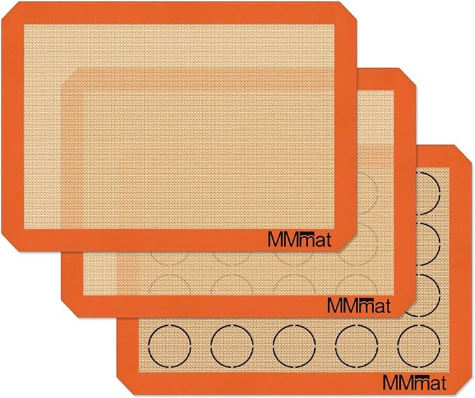 Best German Silicone Baking Mat, 2 Half Sheets + 1 Macaron Sheet | Non Slip Silicone Baking Sheet, Non Stick Reusable, BPA Free, PFOA Free, Non-toxic, Dishwasher Safe