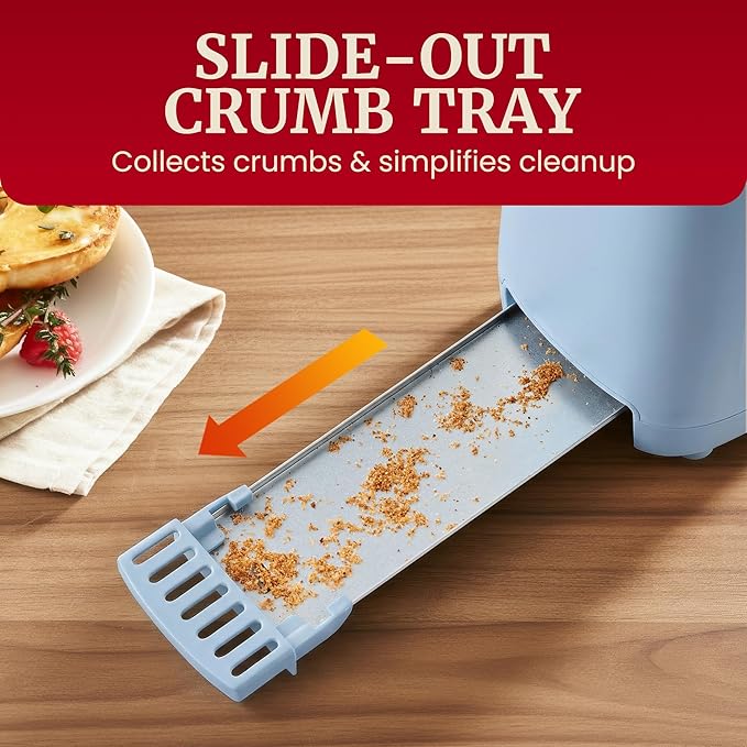 Elite Gourmet ECT2517OX SLIMTOAST 2-Slice Long Slot Toaster, Ocean Blue | Cool-Touch Body, 6 Browning Shades, Extra-Wide 1.5" Slot Fits Artisan Bread, Bagels, Waffles & English Muffins