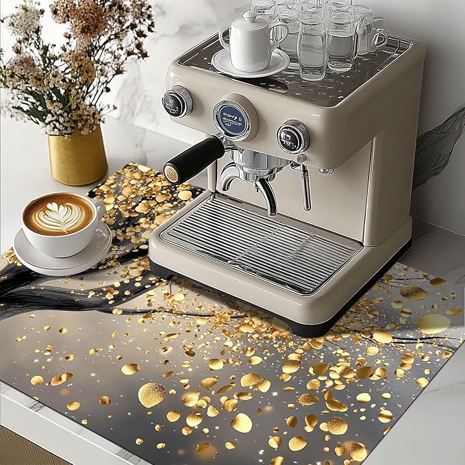 HOMETITUTE Golden Breeze Tree Stove Top Cover 28x20 Gold Leaf Diatomite Mat