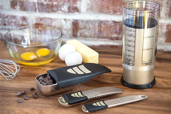 KitchenArt Baker’s Pro Adjust-A-Measure Set, 4-Piece, Satin | Adjustable Teaspoon, Tablespoon, 1/2 Cup Scoop & 2 Cup | All The Essentials For Baking & Cooking | Kitchen Gadgets & Gifts