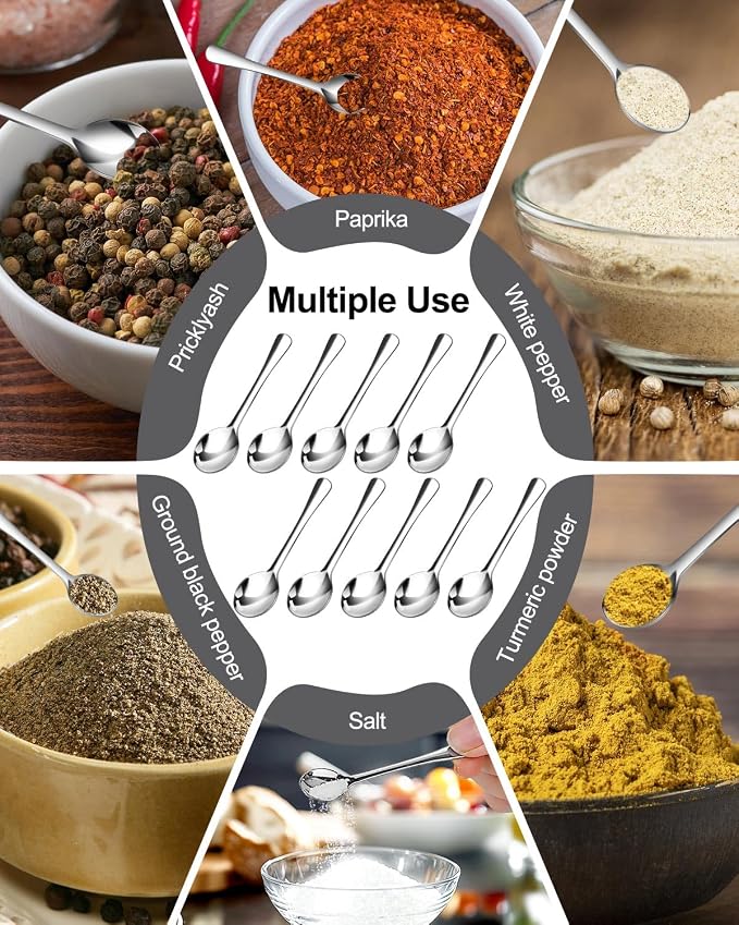 10PCS Tiny Spoons - Mini Stainless Steel Spoons 2.9 inch for Salt Jars Spice Jars, SUS 304 Food Grade Seasoning Spoon for Powder Spices, Pepper, Sugar, Coffee (10, 2.9Inch(7.3cm)-Silver)