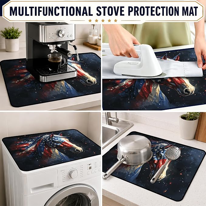 Patriotic Electric Stove Top Cover | Heat Resistant Glass Cooktop Protector for Kitchen Ceramic Countertops, Multiuse Stove Cover and Dish Drying Mat