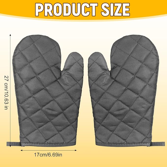 Geyoga 12 Pairs Oven Mitts Heat Resistant Kitchen Long Oven Gloves Mitts Thick Cotton Winter Quilted Baking Flexible Glove Bulk for Cooking BBQ Picnic Kitchen Grilling 10.6 Inch(Black Gray Color)