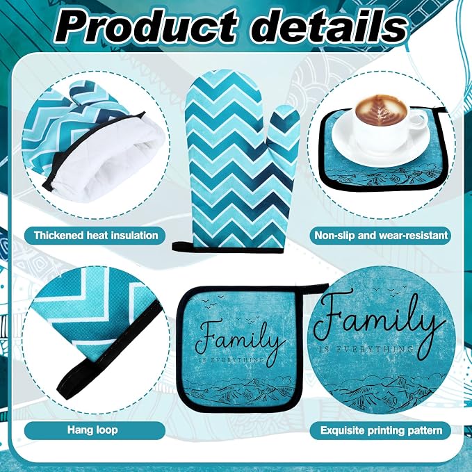 Fourluoo 10 Pcs Landscape Kitchen Dish Towels Rugs Oven Mitts and Pot Holders Set Farmhouse Kitchen Decor Set for Women Mom Daughter Gift Cooking Baking Grilling (Ocean Green)