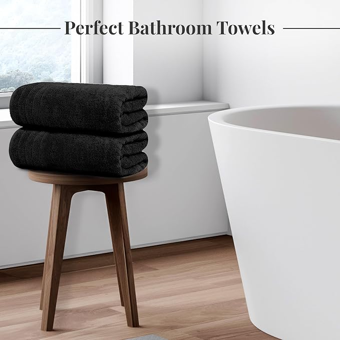 8 Piece Towel Set, 2 XL Bath, 2 Hand, 4 Washcloth, Black | 100% Cotton, Lighter Weight, Quicker to Dry, Super Absorbent, Perfect for Bathroom