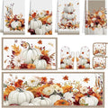 Fourluoo 10 Pcs Fall White Pumpkin Kitchen Decor Set White Pumpkin Rugs Towels Oven Mitts and Pot Holders Farmhouse Kitchen Decor Set for Gift Cooking Baking Grilling