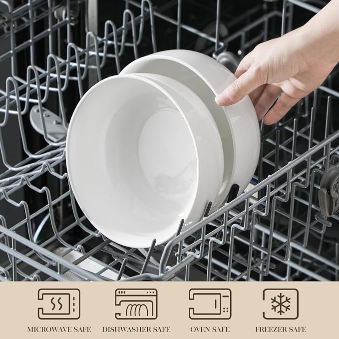 MALACASA Salad Soup Bowls Set of 2, 44 OZ White Ceramic Bowls | Porcelain Bowls for Soup, Cereal, Pasta, Oatmeal, Ramen, Microwave & Dishwasher Safe, Series REGULAR