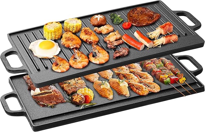 Vivicreate Cast Iron Griddle Skillet for Stove Top and Gas Grill – Flat Top Grill and Reversible Grill Griddle for Indoor or Camping Cooking – Comal Plancha para Tortillas
