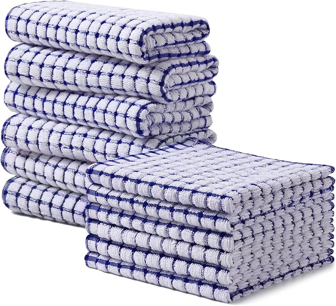 Homaxy Kitchen Towels and Dishcloths Set, Set of 12, Blue | Cotton Terry Kitchen Dish Towels, Super Soft and Absorbent Dish Cloths, 16 x 25 and 12 x 12 Inches