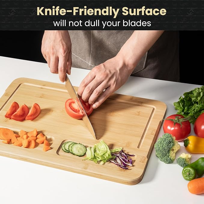 Heimlove Extra Large Bamboo Cutting Board, 17" x 11" Cutting Boards for Kitchen Charcuterie Boards with Juice Groove and Handles, Chopping Board for Meat, Vegetables and Cheese