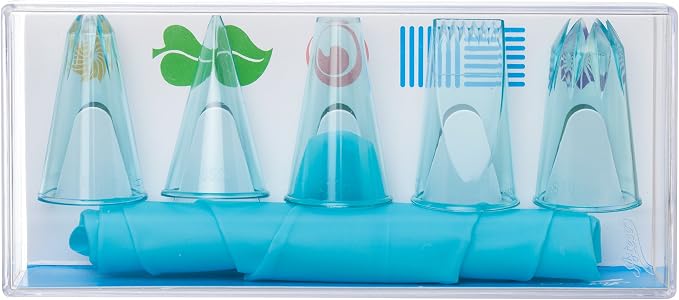 Ateco 6 Piece Cake Set, 5 Thermoplastic Tubes and 1 Reusable Superflex Silicone Decorating Bag