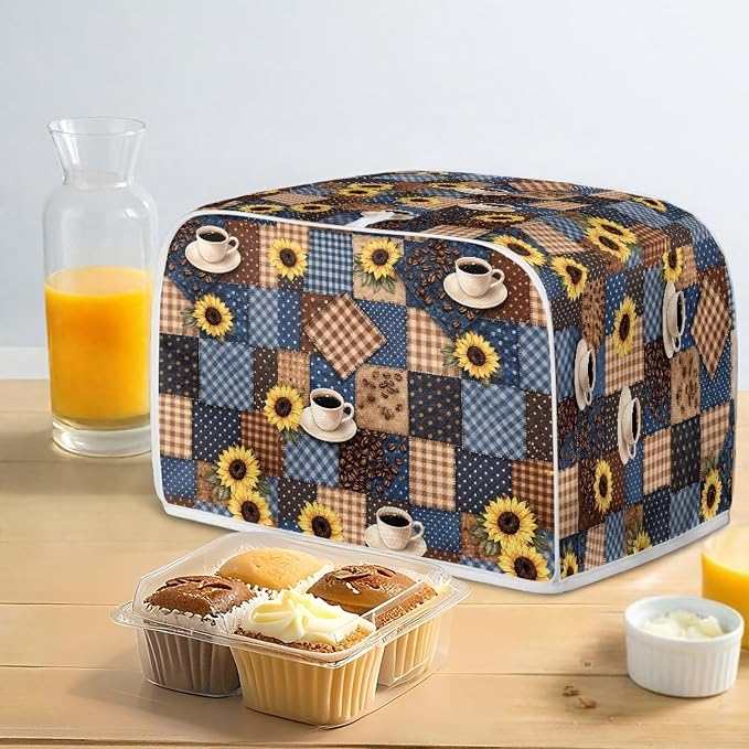 Coffee Sunflower Toaster Cover 2 Slice Dustproof Toaster Bread Maker Cover Small Kitchen Appliance Fingerprint Protection Kitchen Decor