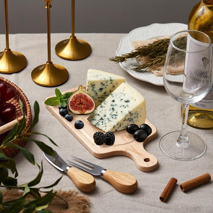 1 Set Bridal Baby Shower Cheese Prizes Wooden Square Board Gift Set Knives Forks Thank You Tags with Box for Guests for Valentines Bridal Baby Shower Housewarming (Maple Wood)