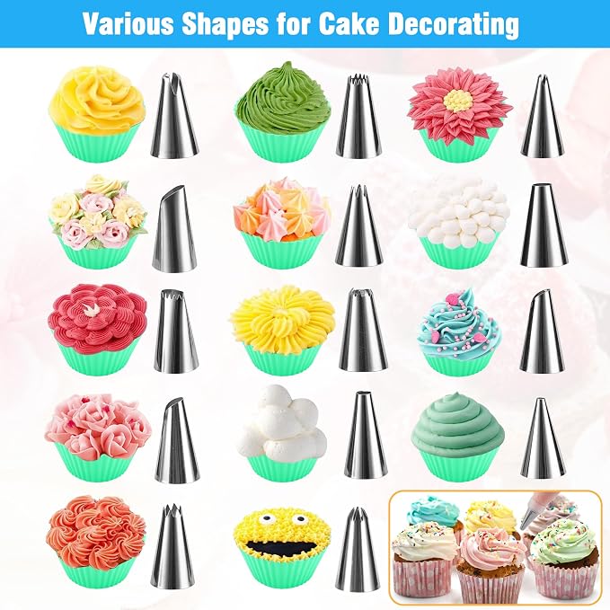 firstake Piping Bags and Tips Set, 16 inch Silicone Pastry Bags 14 Tips | Food Grade Silicone, Anti-Burst Thickened, Easy Clean, Reusable, Cake Decorating Kit for Beginners, for Birthday Cake Cookies