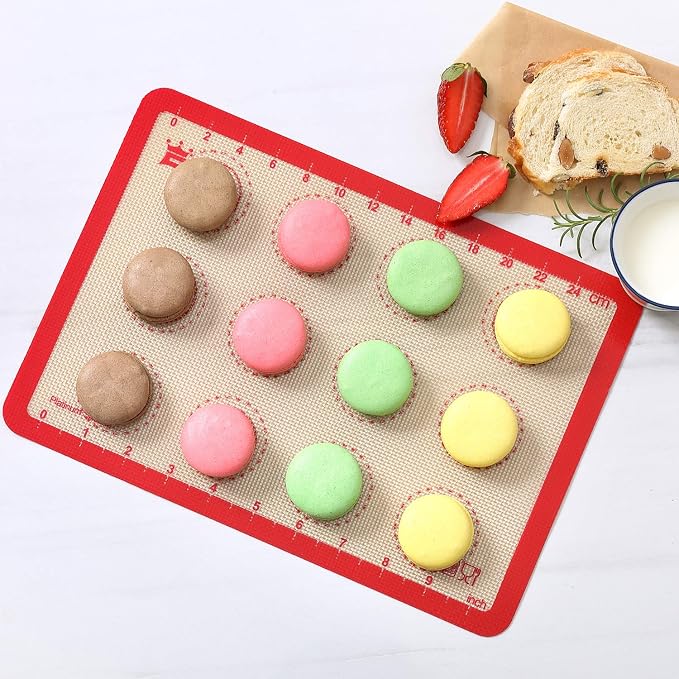 Silicone Baking Mat Set of 4, 2 Medium 16.5"x11.6", 1 Small 11.8"x8.4", 1 Piece 9" Round, All Mats 0.7mm Thick, Food Grade Non-Stick Reusable Baking Mats for Pizza, Bread, Pastry, Macarons