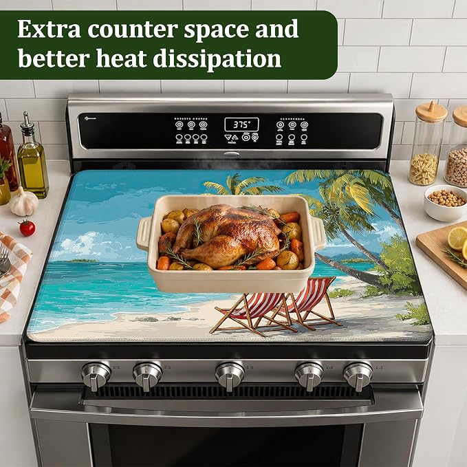 Beach Palm Tree Stove Top Cover Glass Cooktop Heat Resistant Cover,Ceramic Stove Top Covers Mat Prevents Scratching Stoves/Counter/Washer Protector,28.5x20.5 in