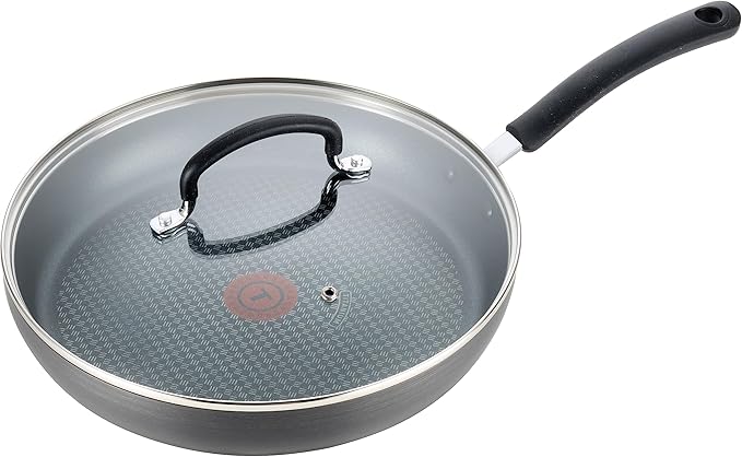 T-Fal Ultimate Hard Anodized Nonstick Fry Pan, 10 in with Lid, Onyx | Titanium nonstick coating, Thermo-Spot heat indicator, Oven safe to 400°F, Dishwasher safe, All stovetops except induction