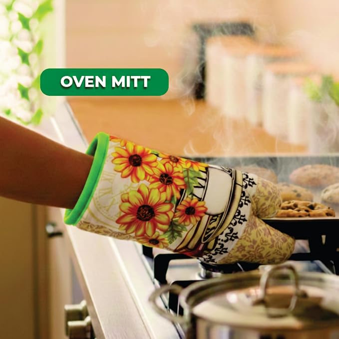 Bright Sunflower5 Piece Kitchen Towel Set | Kitchen Towel Set with 2 Decorative Dish Towels (25 X15), 1 Oven Mitt (11 X 7) and 2 Potholders (6.5 X 6.5)