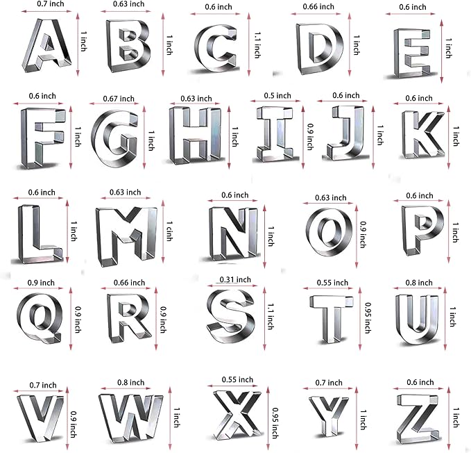 Alphabet Cookie Cutter Tool Set, 26 Pcs 1 Inch Stainless Steel Cookie Cutter Set Fondant Biscuit Fruit Dough Mold Tools for Halloween, Christmas,Birthday Party Decorations (Small-Letter)