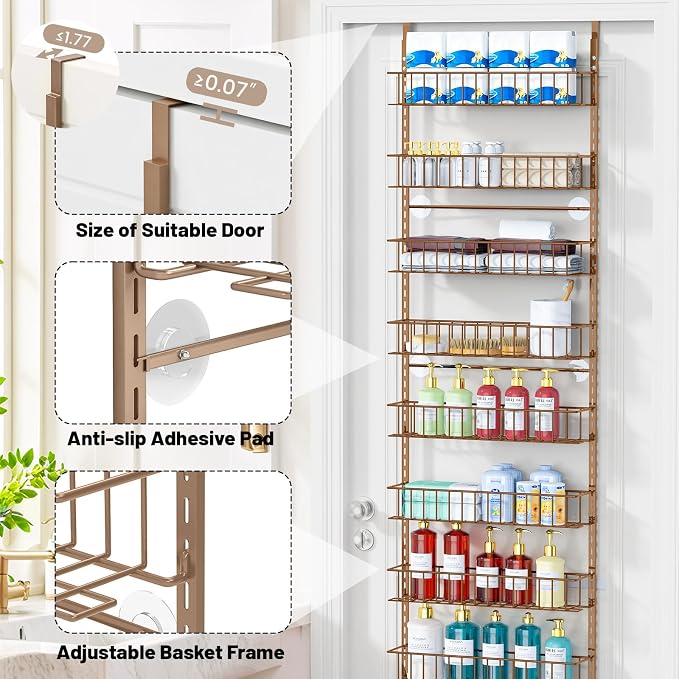 ElegantArray 10-Tier Pantry Door Organizer, Brown | Over The Door Pantry Organizer Rack and Storage, Hanging Spice Rack Shelves Door, Home Office Laundry Room Bathroom & Kitchen