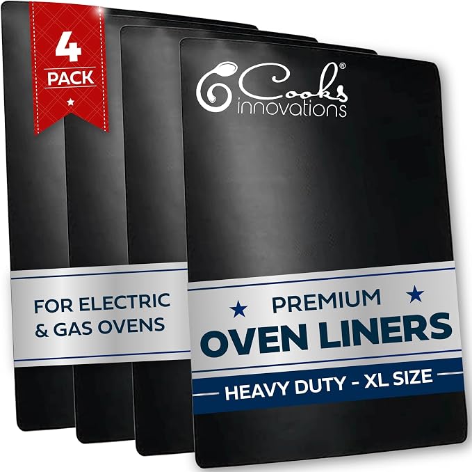 Cooks Innovations Non-Stick Oven Liner 4 Pack BPA-Free Heat Resistant Mat | Convection, Electric, Gas & Microwave Ovens | PFOA Free | Baking Mat