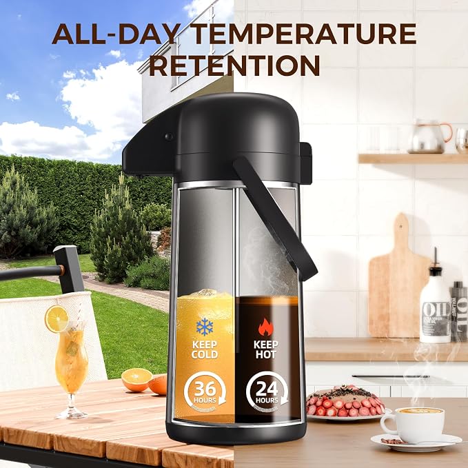 Coffee Carafe for Keeping Hot, 102OZ / 3L Airpot Coffee Dispenser with Pump | Large Thermal Coffee Urn for Hot Drinks Tea Liquid, 304 Insulated Stainless Steel Hot Water Beverage Dispenser for Parties