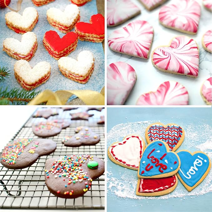 Cookie Biscuit Cutter Set, Two Side Cookie Cutters Plastic Set Multi-size Cake Fruit Vegetable Shapes Cutter Random color (Heart Shaped, 5 Pack)