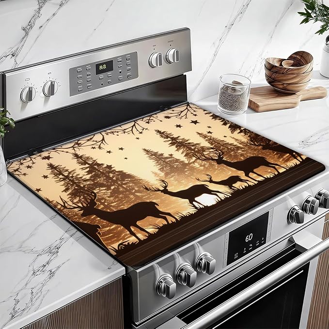 Forest Deer Stove Top Covers for Electric Stove, Wild Animals Electric Gas Stove Pad Heat Resistant Range Cooktop Protector for Home Decor Kitchen 28"x20"