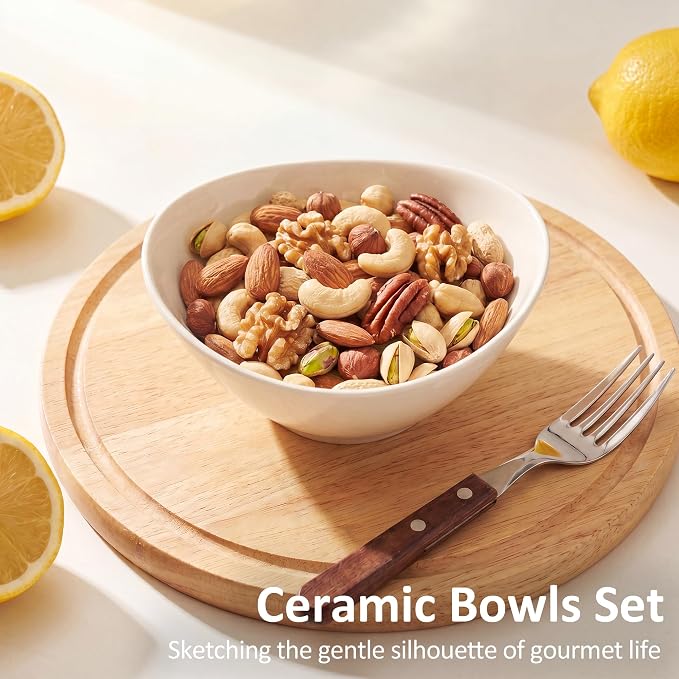 Teocera 5 Inch Porcelain Small Bowls Set, 6 Ounce small serving bowls for Dessert, Ice Cream, Snack, Dipping, Side Dishes, Microwave & Dishwasher Safe- Cream Yellow