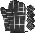 AUAUY Oven Mitts and Pot Holders 6PCS Set, 392°F Heat Resistant, Black | Cooking Gloves and Hot Pads Baking Mittens BBQ Gloves, Top Kitchen Gadgets, Non-Slip Kitchen Mittens for Oven Baking Grilling