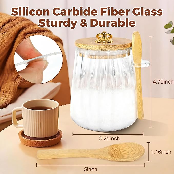 holoith Sugar Jar with Lid and Spoon,24oz Large Glass Spice Jars | Coffee Bar Decor Accessories Food Storage Containers Home Essentials