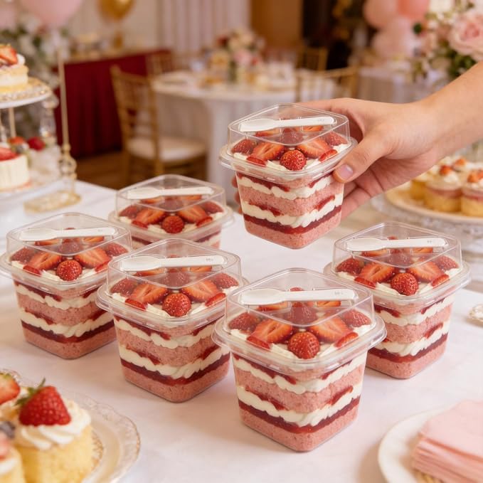 50 Pack 12 oz Plastic Dessert Cups with Lids and Spoons | Banana Pudding Cups with Lids Mini Dessert Shooters for Party Individual Yogurt Parfait Jello Fruit Trifle