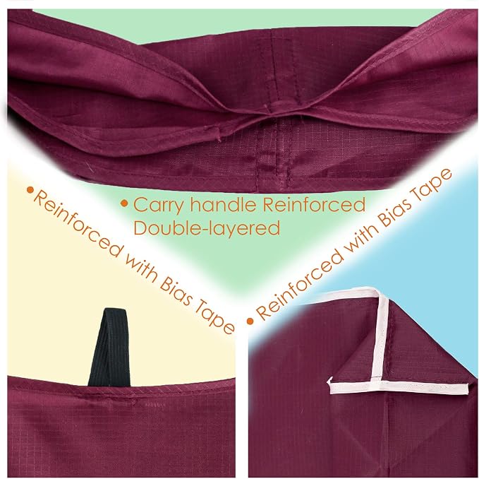 BeeGreen Burgundy Reusable Grocery Bags with Zipper Storage Pouch 10 Packs Wine Red Reusable Shopping Bags Bulk Foldable-Machine Washable