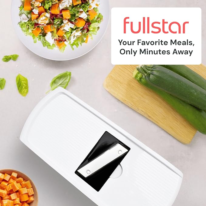Fullstar Pro Original Vegetable Chopper & Mandoline Slicer Kitchen Gadget | 8 in 1 Veggie Slicer, Onion & Fruit Cutter with Sharp Stainless Steel Blades & Container, All-in-One Meal Prep Tool (White)