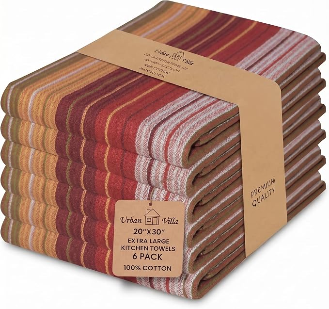 Urban Villa Kitchen Towel Cotton Dish Towel 20”x30” (Set of 6) Harvest Stripe
