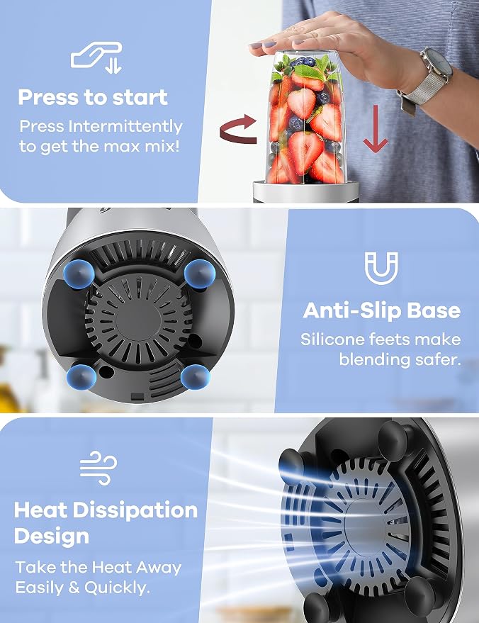 Ganiza Smoothie Blender, 900W Blenders Shakes and Smoothies | 15-Piece Personal Blender and Grinder Combo for Kitchen, Smoothies Maker with 4 BPA-Free Portable Cup, Nutritious Recipe
