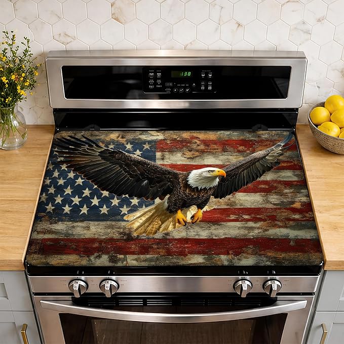 American Flag Eagle Electric Stove Top Cover Protector,Glass Flat Top Stove Mat,Heat-Resistant Oven Induction Cooktop Mat for Ceramic Countertop Mats Dish Drying Mat