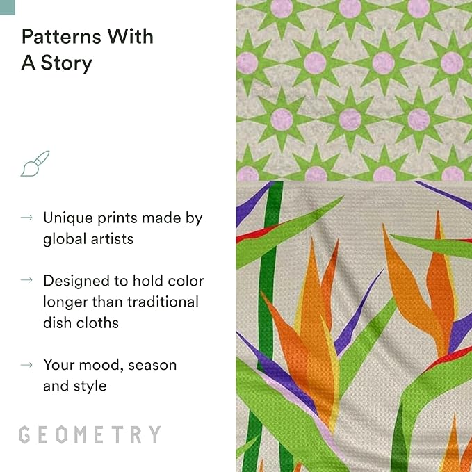 GEOMETRY Kitchen Dish Cloths - Spring & Summer Collection - Premium Dishcloths with Geoweave - Absorbent & Fast Drying Kitchen Towels - Paradise, 10" x 10" - 3-Pieces