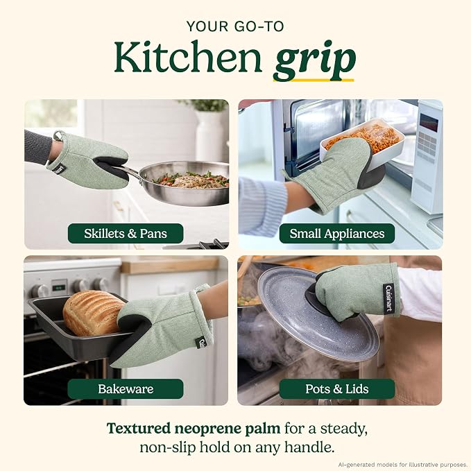 Cuisinart Mini Oven Mitts, 2-Pack, Neoprene Grip, Heat Resistant 350F | Cotton-lined, non-slip neoprene palm, ambidextrous design, ideal for smaller hands and everyday cooking