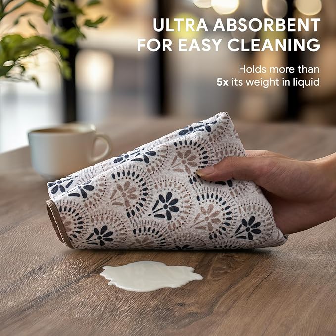 RECYCO Waffle Kitchen Towel Set of 2 - Quick Dry Microfiber Sustainable Dish Towels - Ultra Absorbent Reusable Cleaning Tea Towels - Lightweight Hand Towels,16”x 28”, Neutral Boho