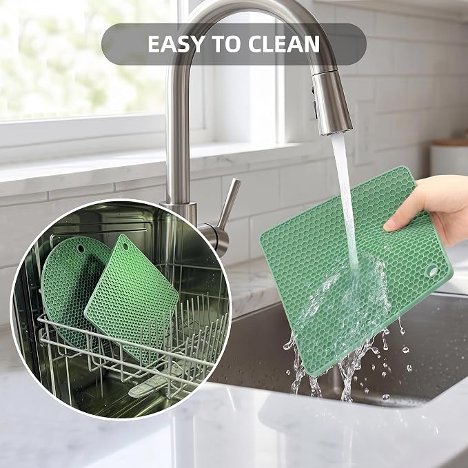 TWTLi Silicone Trivets for Hot Dishes, Set of 4 Trivet Mats, Heat Resistant Hot Pads for Kitchen Countertops, Non-Slip Honeycomb Pot Holders & Counter Protectors for Hot Pots & Pans (Green)