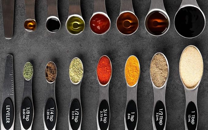 Magnetic Measuring Spoons Set Stainless Steel Stackable Measuring Spoons | Dual Sided Nesting Teaspoons Tablespoons Set of 8 for Measuring Dry and Liquid Ingredients